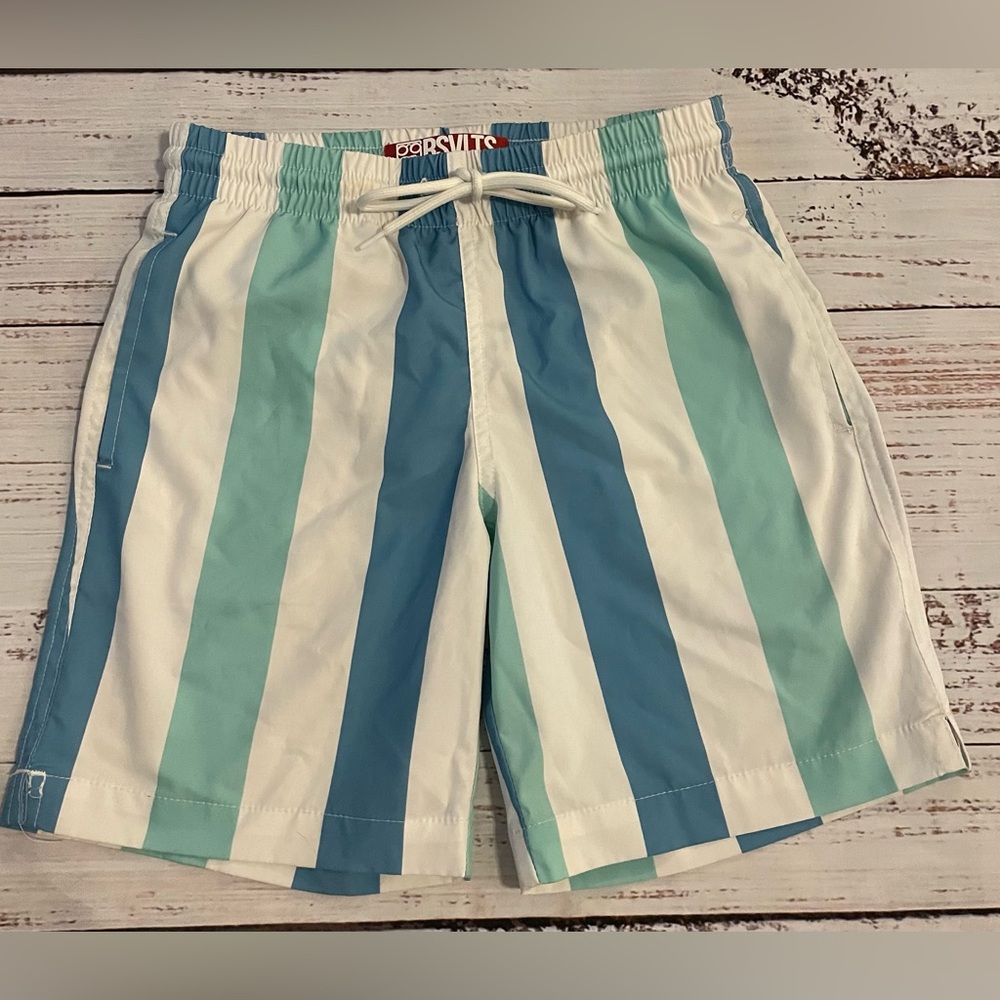 RSVLTS New Striped Swim Trunks Blue Green White Stripes YMD Youth Medium Boys